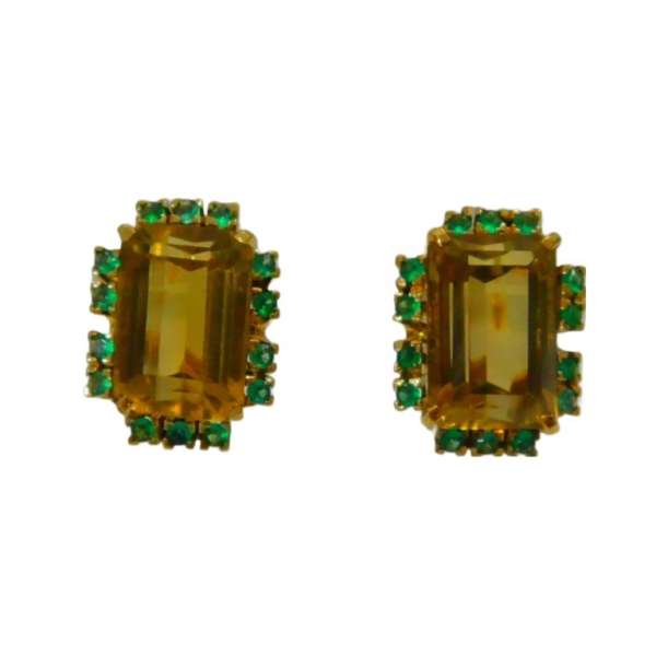 PENDIENTES CUADRADOS CIERRE OMEGA MINI CRISTALITOS VERDES