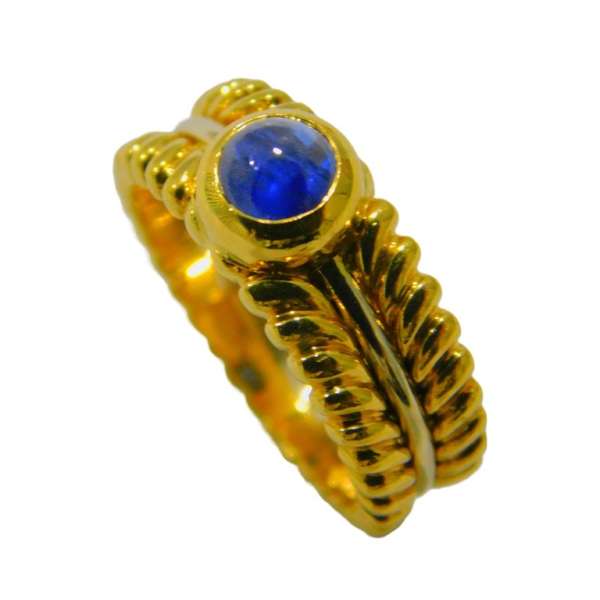 ANILLO ANCHO BICOLOR PIEDRA  AZUL CENTRAL