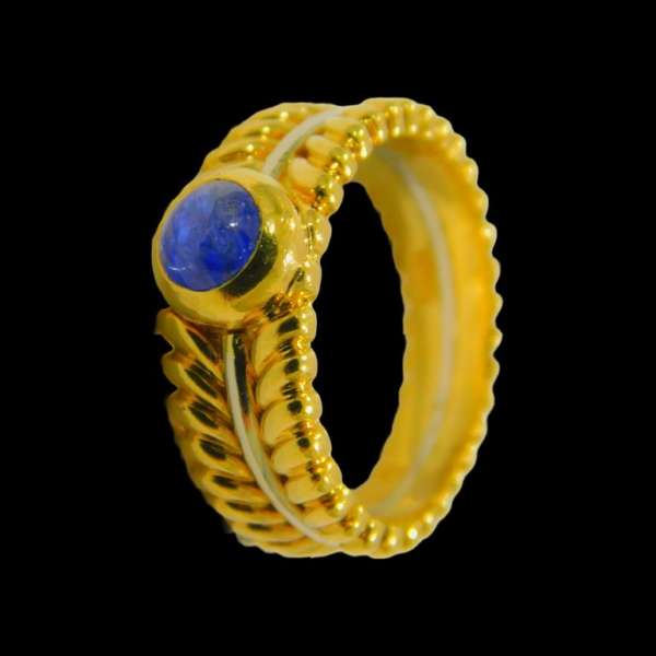ANILLO ANCHO BICOLOR PIEDRA  AZUL CENTRAL