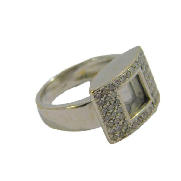 ANILLO CUADRADO ORO  BLANCO CRISTALITOS BLANCO