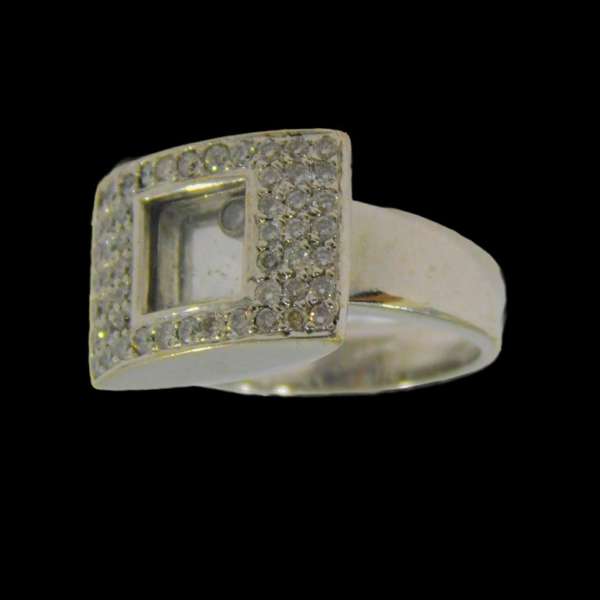 ANILLO CUADRADO ORO  BLANCO CRISTALITOS BLANCO