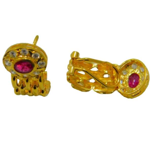 PENDIENTES  DISEÑO PANTER CIRCONITAS ROJA CENTRAL  Y BLANCAS