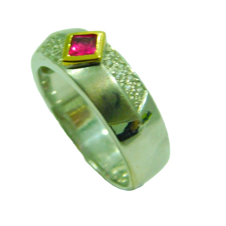 ANILLO BICOLOR MATE-BRILLO RUBI CENTRAL