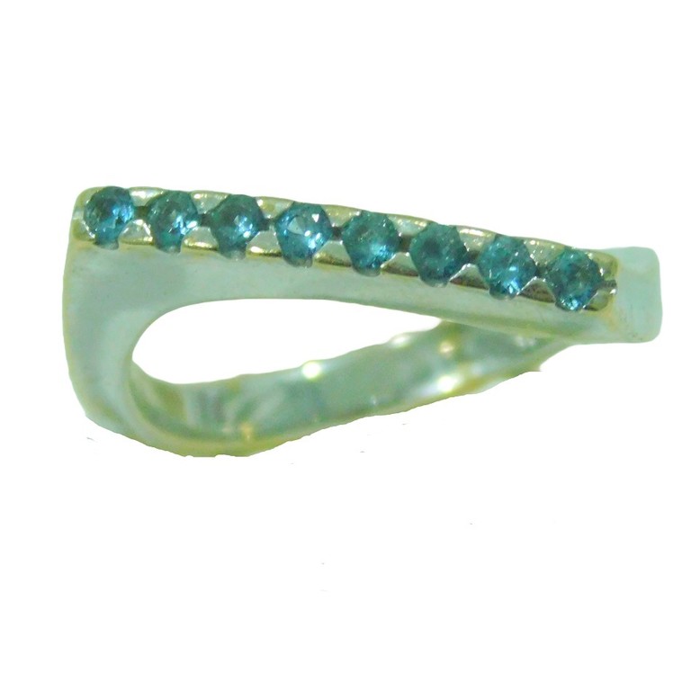 ANILLO ORO BLANCO FORMA ONDULADA CIRCONITAS AZULES