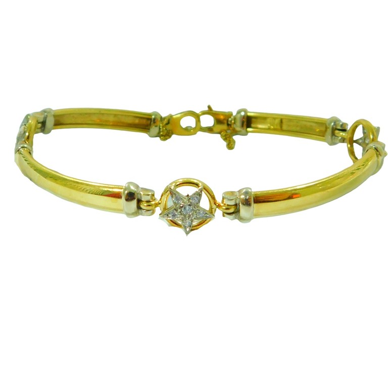 PULSERA  BICOLOR CON APLIQUES ESTRELLAS CIRCONITAS