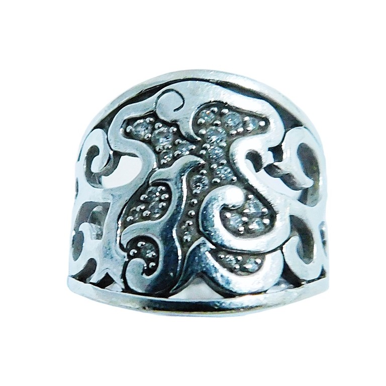ANILLO ANCHO LABRADO ORO BLANCO SILUETA OSO