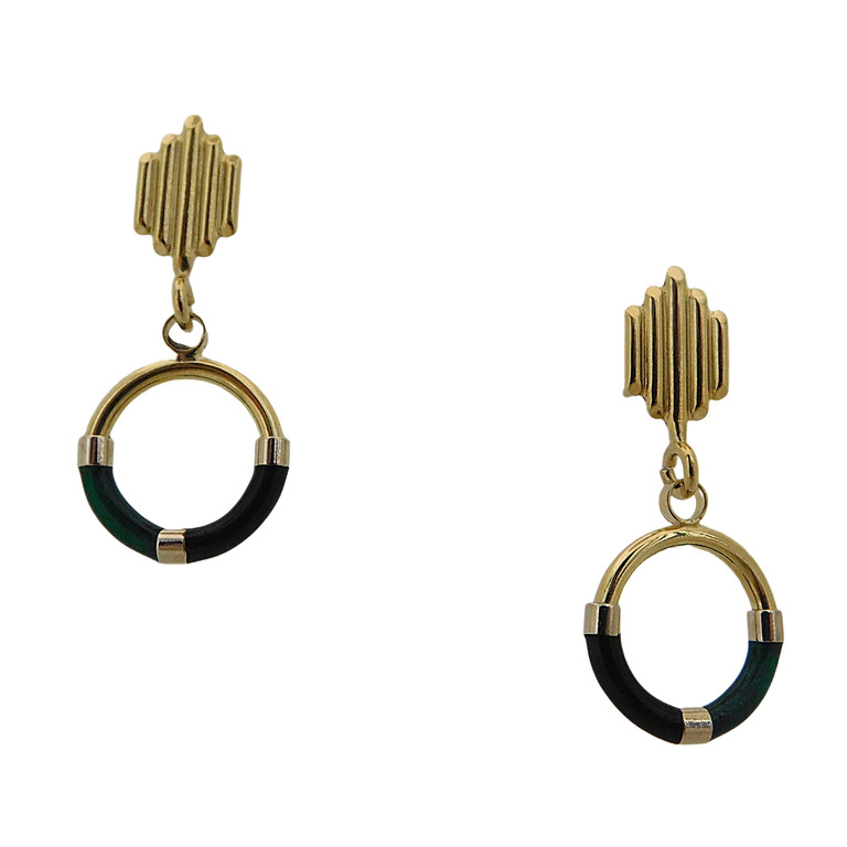 PENDIENTES TALLADOS CON AROS CON LACADOS AZUL Y VERDE