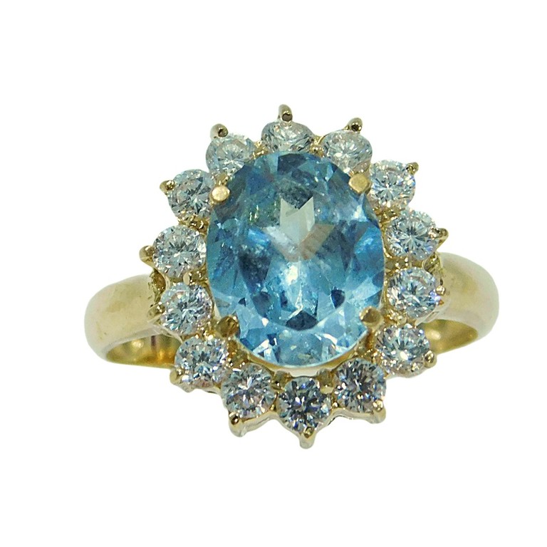 ANILLO PIEDRA AZUL CON RISTRA CIRCONITAS BLANCAS