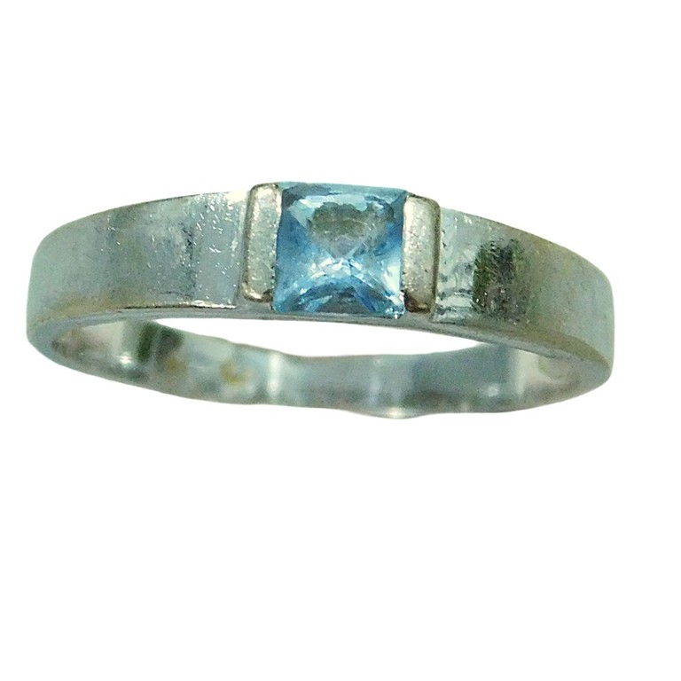 ANILLO ORO BLANCO CIRCONITA AZUL  CENTRAL