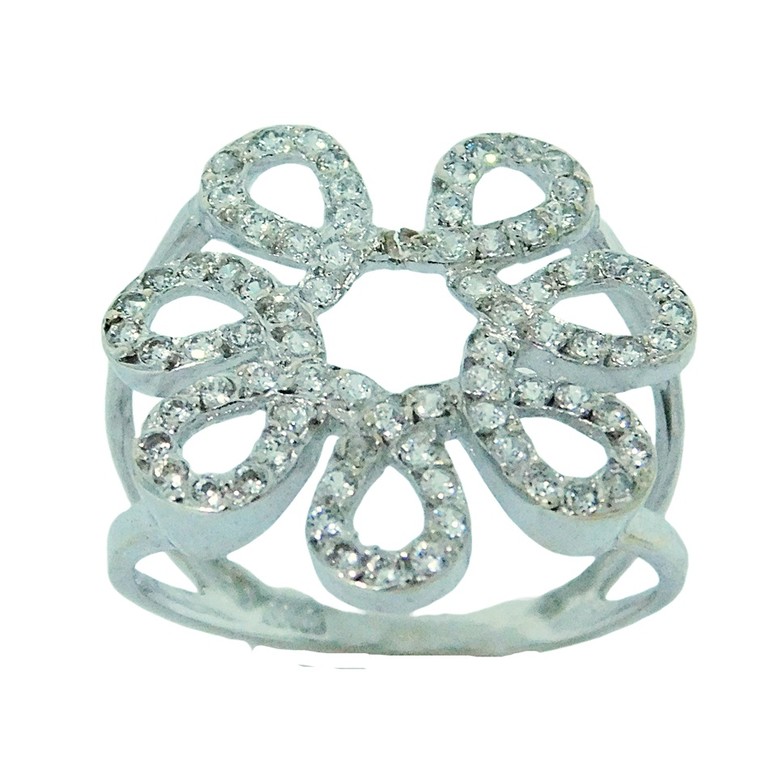 ANILLO ORO BLANCO FLOR  CIRCONITAS