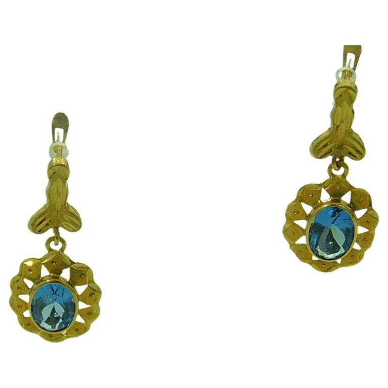 PENDIENTES CALADOS CIERRE CATALAN PIEDRAS AZULES