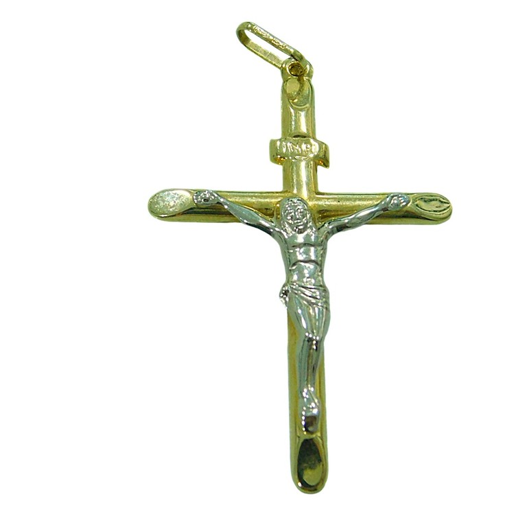 COLGANTE CRUZ BICOLOR CRISTO EN RELIEVE