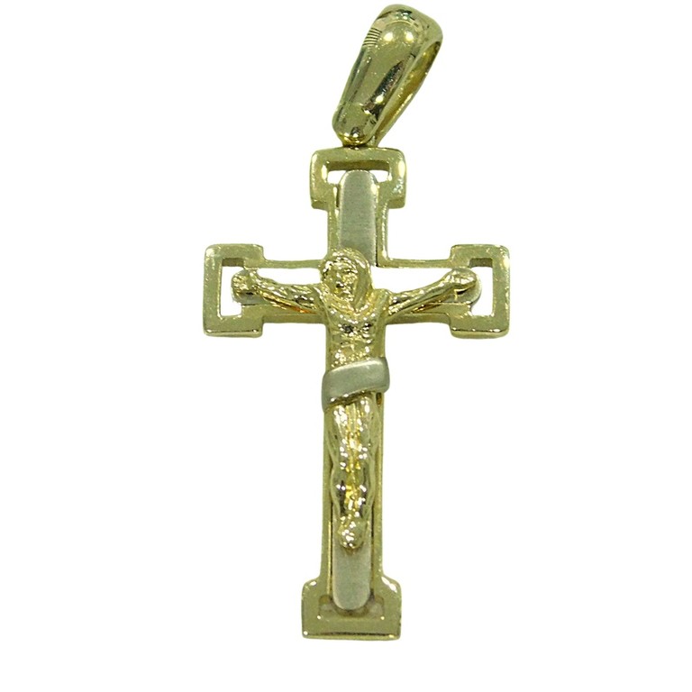 COLGANTE CRUZ BICOLOR CRISTO EN RELIEVE