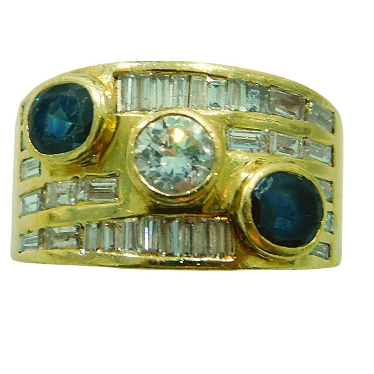 ANILLO ANCHO ZAFIROS Y MOISSANITE