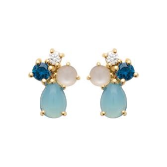 PENDIENTE PLAQUE ORO 750. 3 MICRAS. PIEDRA COLOR (DABRA)