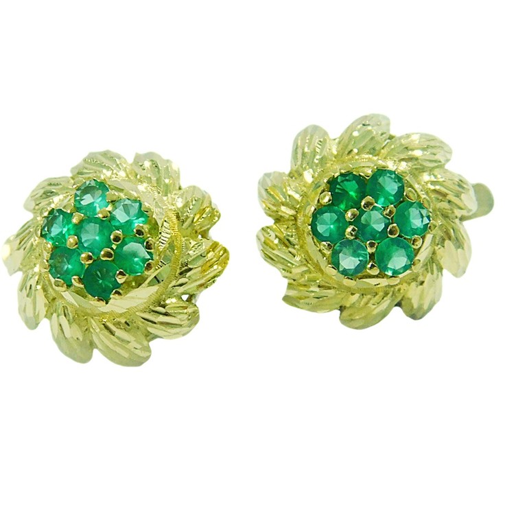 PENDIENTES CIERRE CATALAN FORMA FLORAL PIEDRAS VERDES