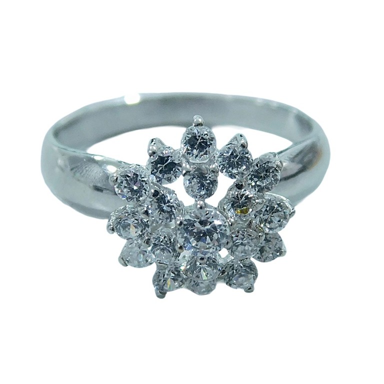 ANILLO ORO BLANCO APLIQUE FLORAL CIRCONITAS