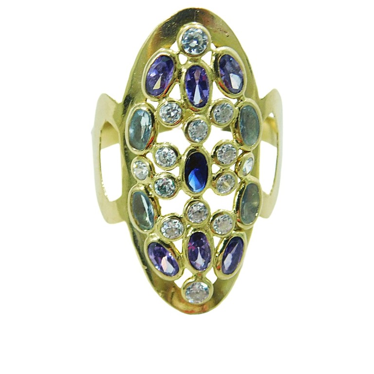 ANILLO OVALADO CIRCONITAS MORADAS Y BLANCAS