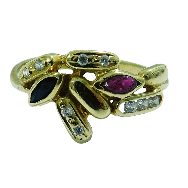 ANILLO MINI CIRCONITAS AZUL ROJA Y BLANCAS