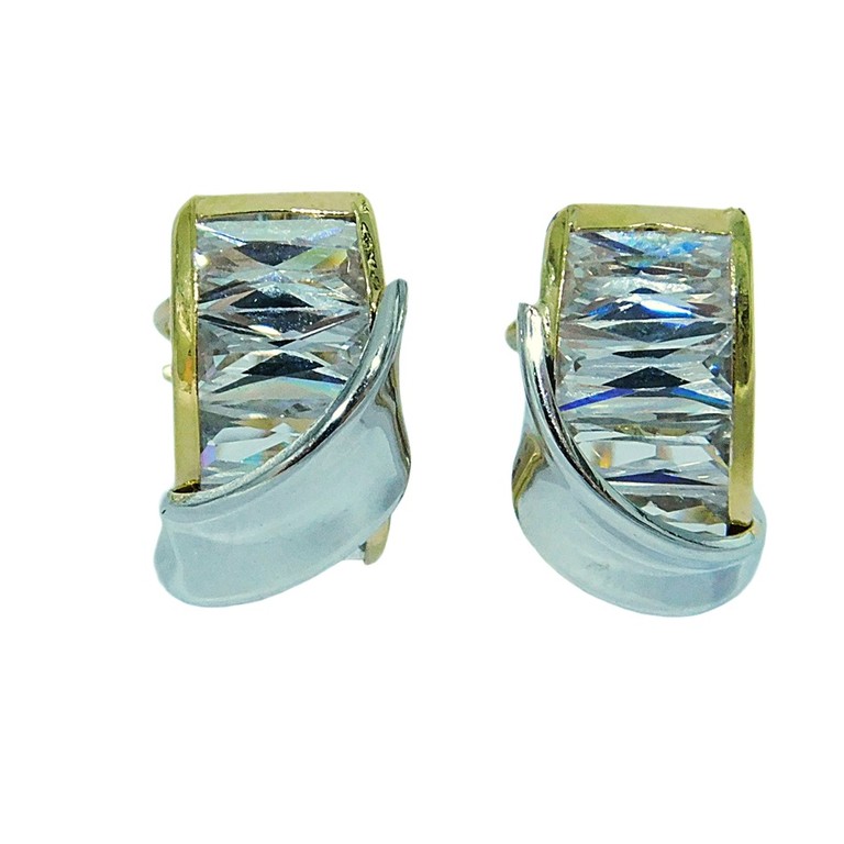 PENDIENTES BICOLOR CIRCONITAS CIERRE OMEGA