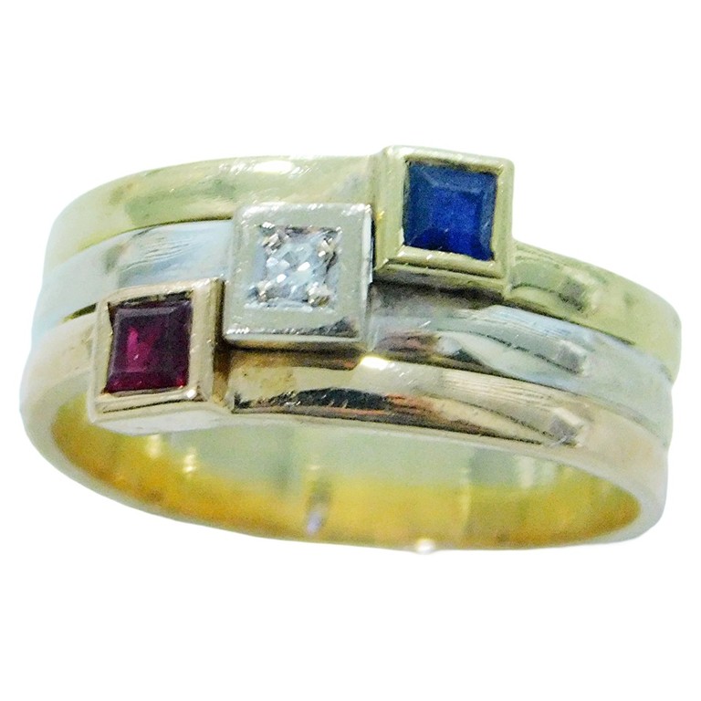 ANILLO TRIPLE BICOLOR CIRCONITAS COLORES