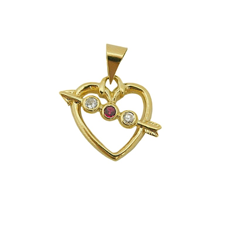 COLGANTE CORAZON CON PIEDRAS ROJAS Y CIRCONITAS 20MM