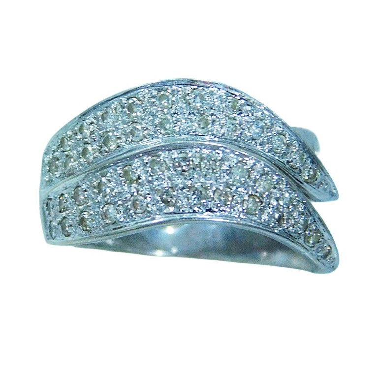 ANILLO ORO BLANCO ONDAS MOISSANITAS