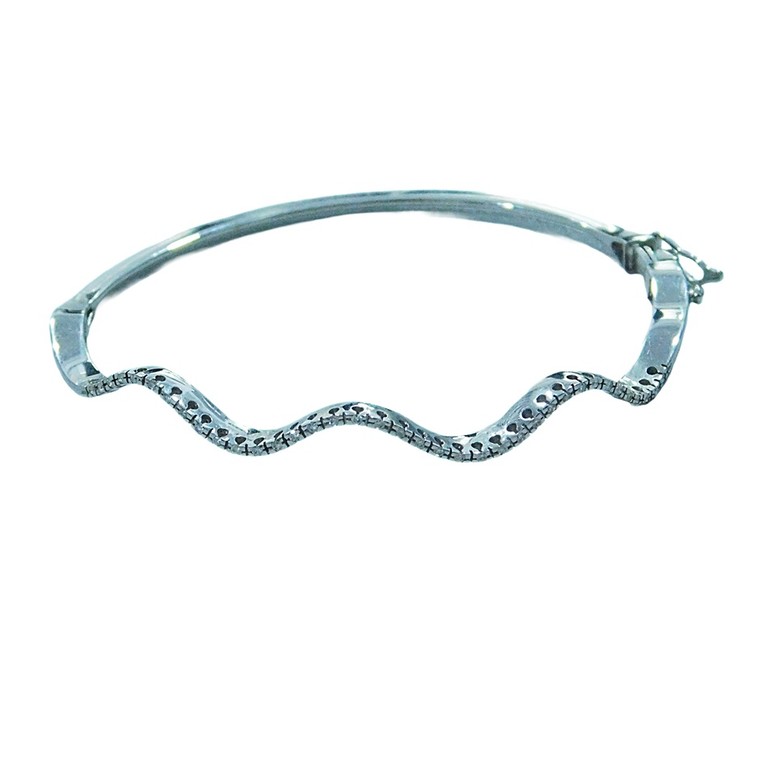 PULSERA  ARO OVALADA ONDAS FRONDALES DIAMANTES