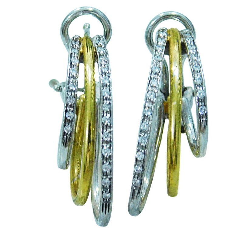 PENDIENTES  AROS OVALADOS TRIPLES  BICOLOR