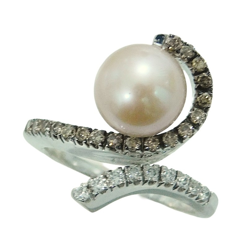 ANILLO ORO BLANCO CIRCONITAS APLIQUE PERLA