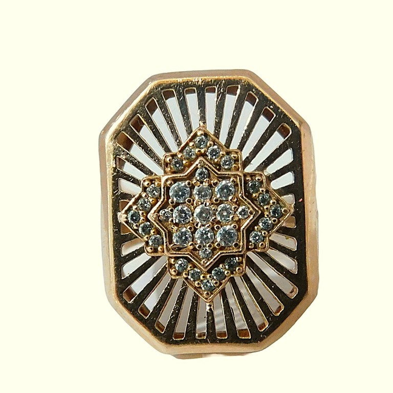 ANILLO ORO ROSA RECTANGULAR CALADO APLIQUE CIRCONITAS